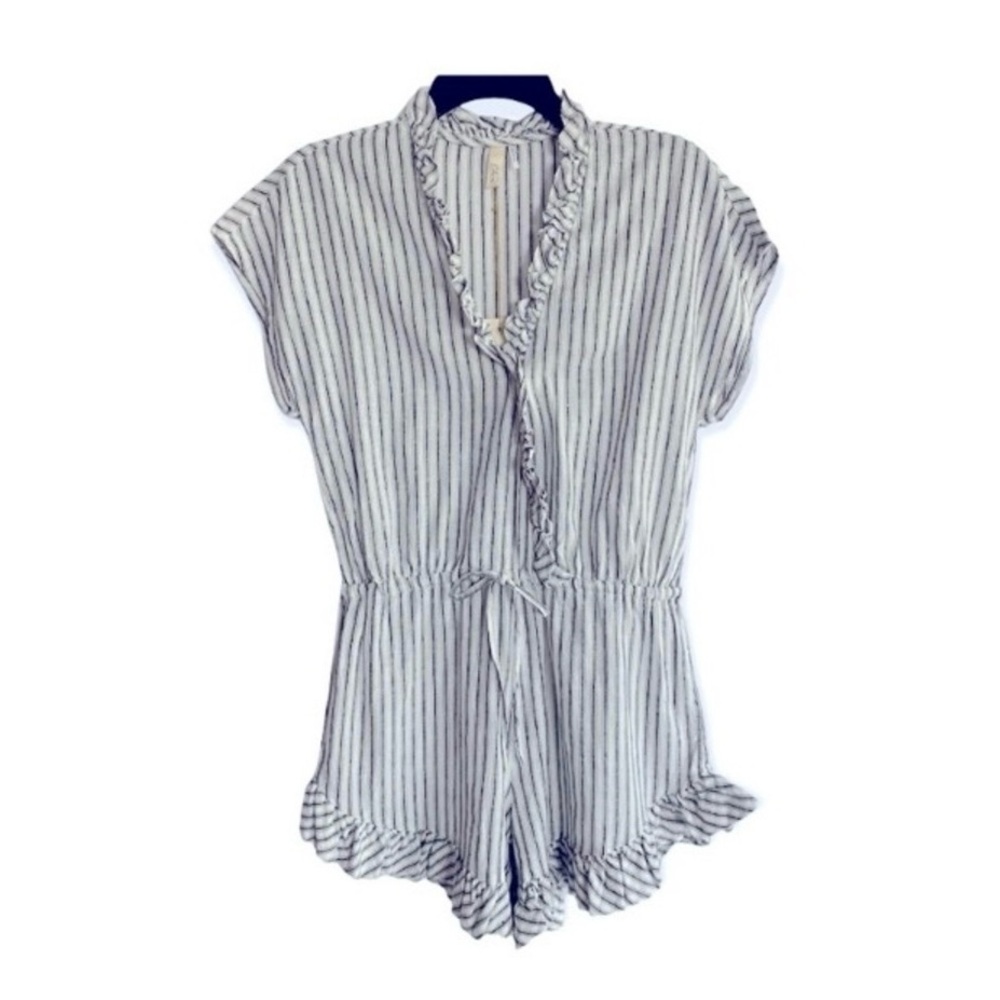 Elan Striped Ruffle Romper Sz M
